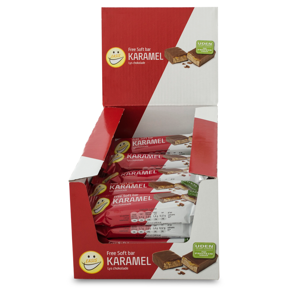 EASIS Soft Bar med Karamel og Lys Chokolade – Kasse med 24 søde snacks