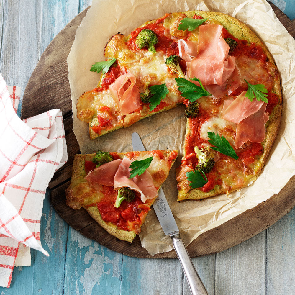 Pizza med broccolibund (glutenfri)