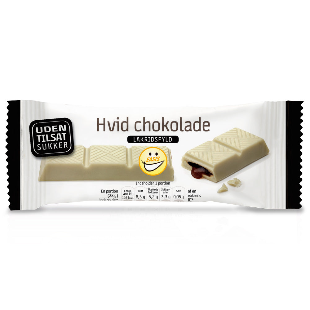 EASIS Hvid Chokoladebar med lakridsfyld, Kasse med 25 stk.